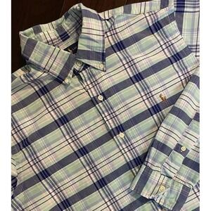 Ralph Lauren Button Down Mens Lg Green Blue Plaid Classic Fit Long Sleeve Preppy